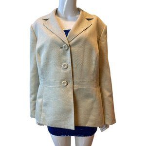 Le Suit Women Tracy Blazer Jacket Front Button Long Sleeve Cream Size 18W